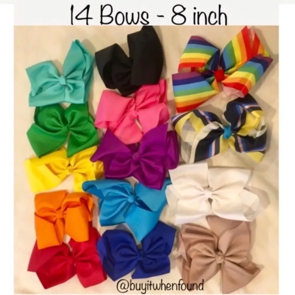 14 Rainbow Color Hair Bows - 8 inch Bows with Alligator Clips